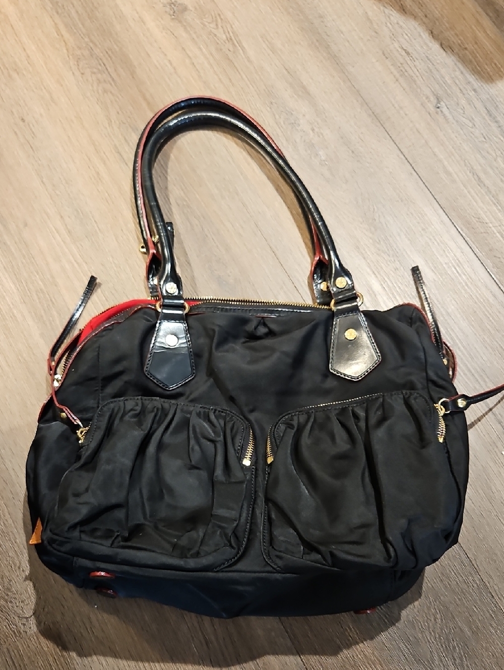 MZ Wallace Black Shoulder Bag with Red Trim